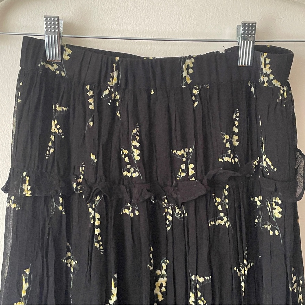 ba&sh Margarita Midi Skirt Maxi black floral tiered ruffle cottagecore boho sml - Picture 7 of 9